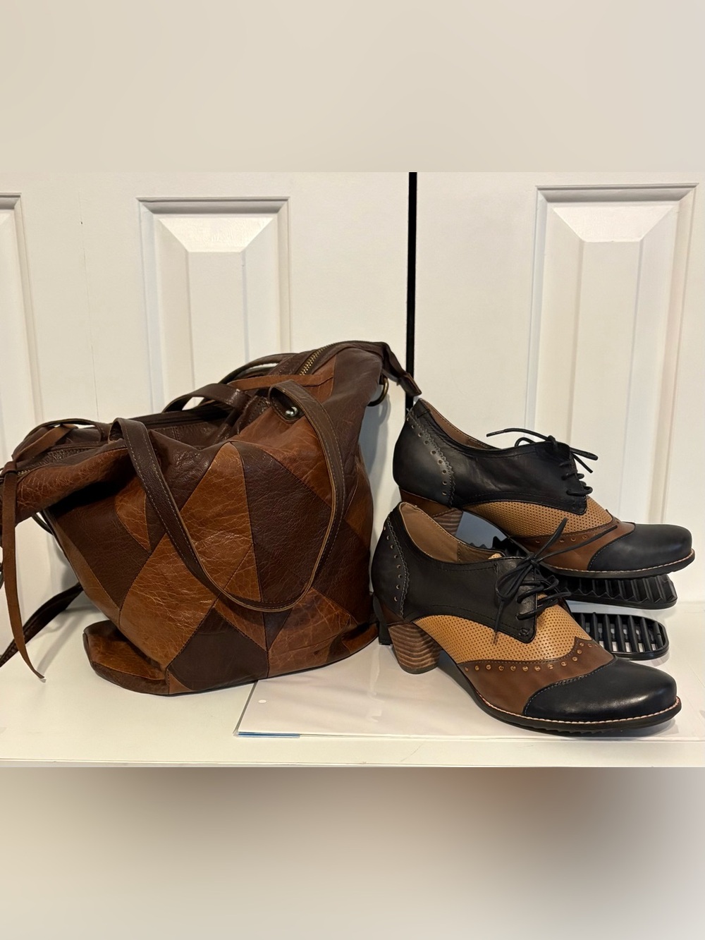 L’ARTISTE, Patchwork Leather Lace Up Oxfords